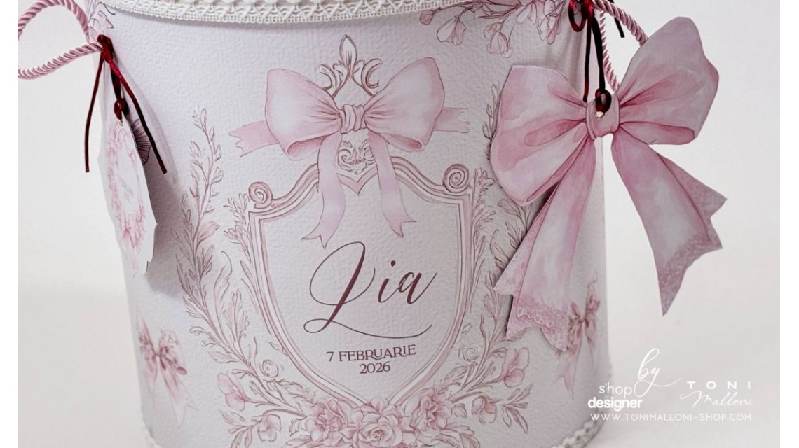 Trusou botez Pink Bows alb murdar, roz pudră și burgundy 30